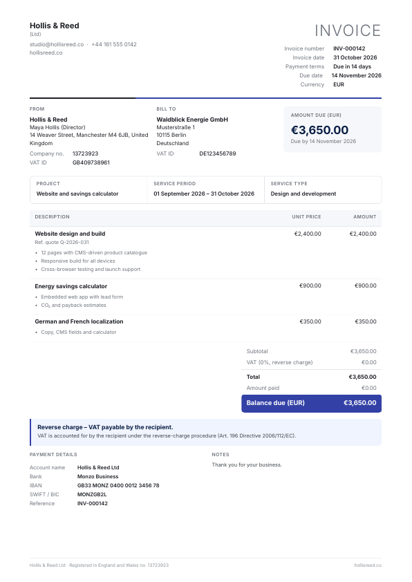 Classic invoice template: an example PDF invoice