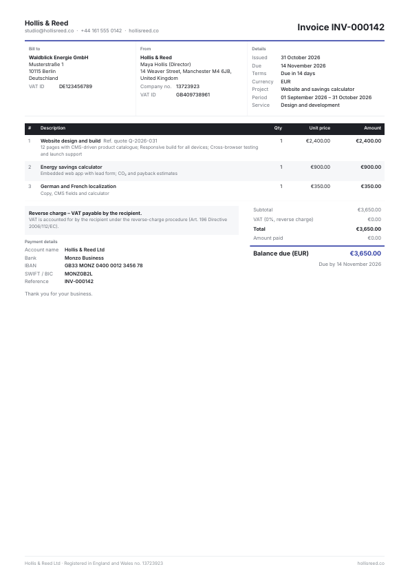 Compact invoice template: an example PDF invoice
