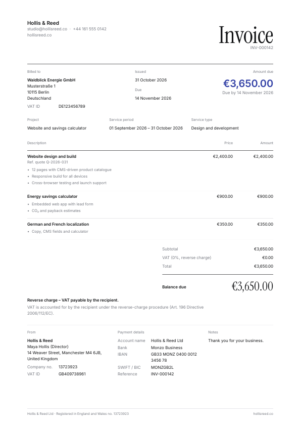 Minimal invoice template: an example PDF invoice